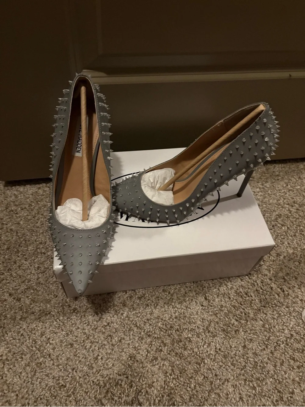 Steve Madden Gray Studded Pointed-Toe Stilettos